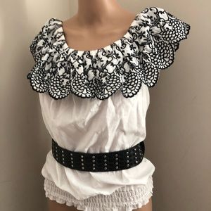 Unique spectrum embroidered off shoulder blouse